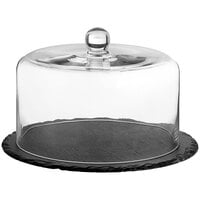 Acopa 12 inch Round Black Slate Tray with 9 1/2 inch Glass Dome and Soapstone Chalk