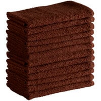 Choice 16 inch x 19 inch Brown 24 oz. 100% Cotton Ribbed Terry Bar Towel - 12/Pack