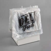 Choice Deli Saddle Bag Stand with 10 inch x 8 inch Printed Deli Fresh HDPE Plastic Deli Bags - Slide Seal Top