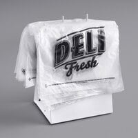Choice Deli Saddle Bag Stand with 10 inch x 8 inch Printed Deli Fresh HDPE Plastic Deli Bags - Slide Seal Top