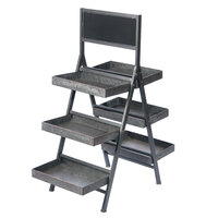Galvanized Metal Finish 3 Tier Folding Step Ladder Tray Display with Chalkboard 34 1/4 inch x 17 1/4 inch x 43 inch