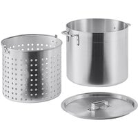 Choice 32 Qt. Standard Weight Aluminum Stock Pot with Steamer Basket and Cover