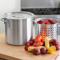 Choice 20 Qt. Standard Weight Aluminum Stock Pot with Steamer Basket and Cover