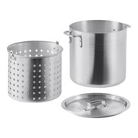 Choice 20 Qt. Standard Weight Aluminum Stock Pot with Steamer Basket and Cover