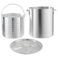 Choice 60 Qt. Standard Weight Aluminum Stock Pot with Steamer Basket and Cover