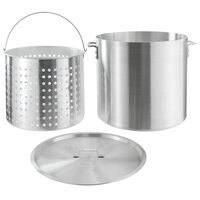 Choice 80 Qt. Standard Weight Aluminum Stock Pot with Steamer Basket and Cover