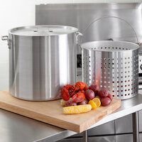 Choice 80 Qt. Standard Weight Aluminum Stock Pot with Steamer Basket and Cover