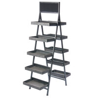 Galvanized Metal Finish 5 Tier Folding Step Ladder Tray Display with Chalkboard 34 1/4 inch x 17 1/4 inch x 64 inch