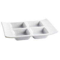 CAC CN-4T8 8 inch x 6 inch x 1 1/8 inch Porcelain Rectangular 4 Compartment Tasting Tray - 24/Case