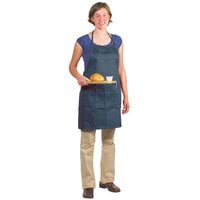 Chef Revival Navy Blue Poly-Cotton Customizable Bib Apron with 1 Pocket - 30 inch x 28 inch