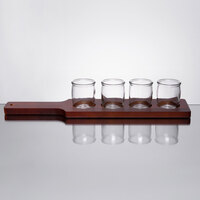 Acopa Mahogany Finish Drop-In Flight Paddle with Rounded Tasting Glasses