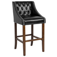 Flash Furniture CH-182020-T-30-BK-GG Carmel Series Black Tufted Leather Bar Stool with Walnut Frame and Nail Trim Accents