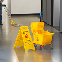 Lavex Janitorial Wet Mop Kit with 35 Qt. Yellow Mop Bucket, Wet Floor Sign, Mop Head, and Handle