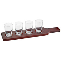 Acopa Mahogany Finish Wood Drop-In Flight Paddle with Barbary Tasting Glasses