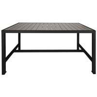 BFM Seating Seaside 35" x 72" Black Metal Bolt-Down Bar Height Table with Gray Synthetic Teak Top