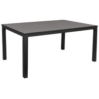 BFM Seating Seaside 35" x 72" Black Metal Bolt-Down Standard Height Table with Gray Synthetic Teak Top