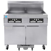 Frymaster 21814GF Oil Conserving 126 lb. Natural Gas 2 Unit Floor Fryer with CM3.5 Controls and Filtration System - 238,000 BTU