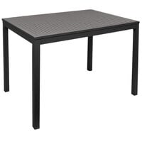 BFM Seating PH4L3148GRBLT Seaside 31" x 48" Black Metal Bolt-Down Bar Height Table with Gray Synthetic Teak Top
