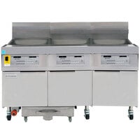 Frymaster FPLHD365 100 lb. Liquid Propane Three Unit Floor Fryer with Thermatron Controls and Filtration System - 315,000 BTU