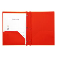 Universal UNV20553 11" x 8 1/2" Red Plastic Twin-Pocket Report Cover with Prong Fasteners, Letter - 10/Pack