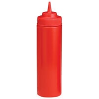 Tablecraft 12463K 24 oz. Red Widemouth and Standard Cone Tip Squeeze Bottle with 63 mm Opening - 12/Pack