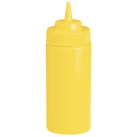 Tablecraft 11663M 16 oz. Yellow Widemouth and Standard Cone Tip Squeeze Bottle with 63 mm Opening - 12/Pack