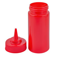 Tablecraft 10853K 8 oz. Red WideMouth™ Cone Tip Squeeze Bottle with 53 mm Opening - 12/Pack