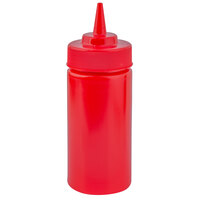 Tablecraft 10853K 8 oz. Red WideMouth™ Cone Tip Squeeze Bottle with 53 mm Opening - 12/Pack