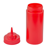 Tablecraft 11663K 16 oz. Red Widemouth and Standard Cone Tip Squeeze Bottle with 63 mm Opening - 12/Pack