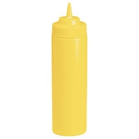 Tablecraft 12463M 24 oz. Yellow Widemouth and Standard Cone Tip Squeeze Bottle with 63 mm Opening - 12/Pack