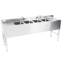 Regency 4 Bowl Underbar Sink with Two Faucets and Two Drainboards - 72" x 18 3/4"