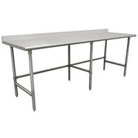 Advance Tabco TSKG-368 36 inch x 96 inch 16 Gauge Open Base Stainless Steel Commercial Work Table with 5 inch Backsplash