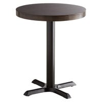 Lancaster Table & Seating 24" Round Standard Height Wood Butcher Block Table with Espresso Finish and Cast Iron Cross Base Plate