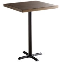 Lancaster Table & Seating 30" Square Bar Height Recycled Wood Butcher Block Table with Espresso Finish and Cast Iron Cross Base Plate