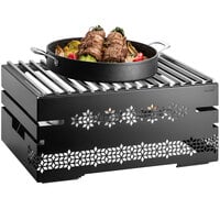 Rosseto SK053 Multi-Chef 23" x 13 1/2" x 10 1/2" Black Cutout Chafer Alternative Warmer with Grill-Top, Reversible Burner Stand, and 3 Fuel Holders