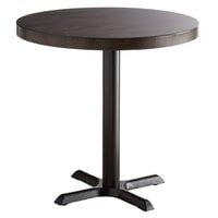 Lancaster Table & Seating 30" Round Standard Height Wood Butcher Block Table with Espresso Finish and Cast Iron Cross Base Plate