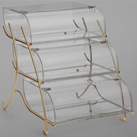 Rosseto BK021 Clear Acrylic Three-Tier Pastry Display Case with Brass Wire Stand - 22 2/5" x 15" x 17 1/5"