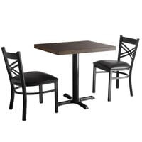 Lancaster Table & Seating 24" x 30" Wood Butcher Block Dining Height Table with 2 Black Cross Back Chairs - Espresso