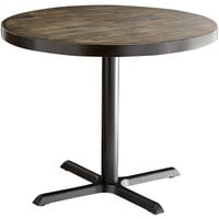 Lancaster Table & Seating 36 inch Round Standard Height Recycled Wood Butcher Block Table with Espresso Finish and Cast Iron Cross Base Plate