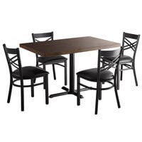 Lancaster Table & Seating 30 inch x 48 inch Recycled Wood Butcher Block Dining Height Table with 4 Black Cross Back Chairs - Espresso