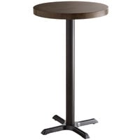 Lancaster Table & Seating 24" Round Bar Height Wood Butcher Block Table with Espresso Finish and Cast Iron Cross Base Plate