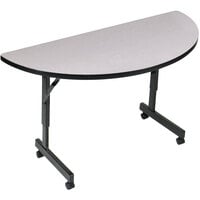 Correll EconoLine Mobile Half Round Flip Top Table, 24 inch x 48 inch Adjustable Height Melamine Top, Granite