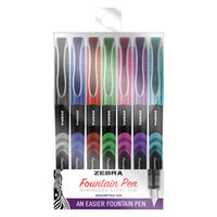 Zebra 48307 Assorted Ink with Assorted Barrel 0.6mm Fountain Stick Pen - 7/Pack
