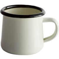 Tablecraft 80008 Enamelware 6 oz. Black and Cream White Rolled Rim Mug