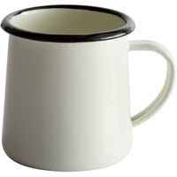 Tablecraft 80009 Enamelware 12 oz. Black and Cream White Rolled Rim Mug