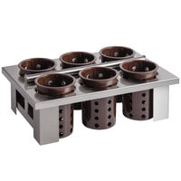 Steril-Sil E1-BS6OE-RP-BROWN Stainless Steel 6-Cylinder Drop-In Flatware Basket with Brown Plastic Cylinders