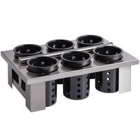 Steril-Sil E1-BS6OE-RP-BLACK Stainless Steel 6-Cylinder Drop-In Flatware Basket with Black Plastic Cylinders