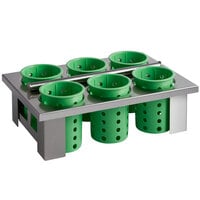 Steril-Sil E1-BS6OE-RP-LIME Stainless Steel 6-Cylinder Drop-In Flatware Basket with Lime Plastic Cylinders