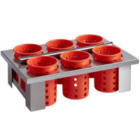 Steril-Sil E1-BS6OE-RP-ORANGE Stainless Steel 6-Cylinder Drop-In Flatware Basket with Orange Plastic Cylinders