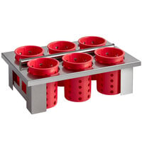 Steril-Sil E1-BS6OE-RP-RED Stainless Steel 6-Cylinder Drop-In Flatware Basket with Red Plastic Cylinders